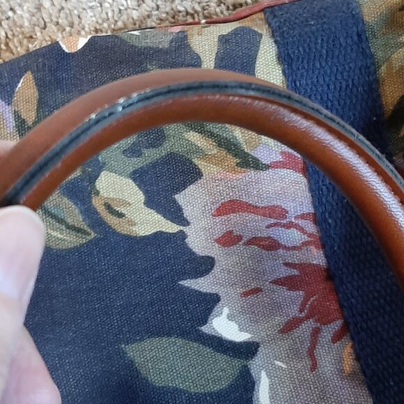 VTG Gitano 80's/90's Navy Floral Cotton Canvas Duffle Weekender Bag - Picture 13 of 16